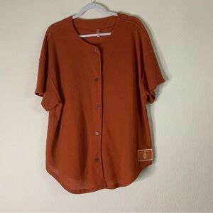 FP movement Womens orange SS button front baseball jersey L